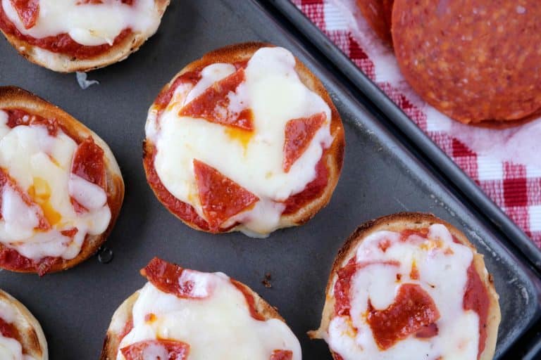 Mini pepperoni bagel pizzas baked fresh