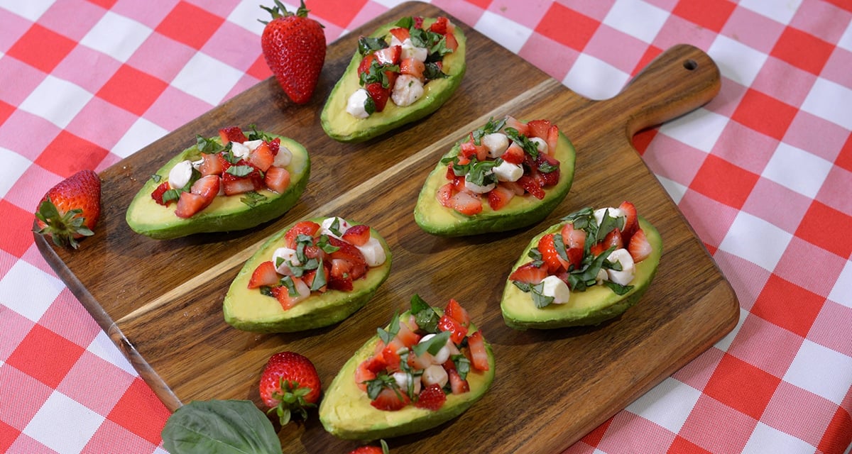 Fresh avocado with strawberry caprese
