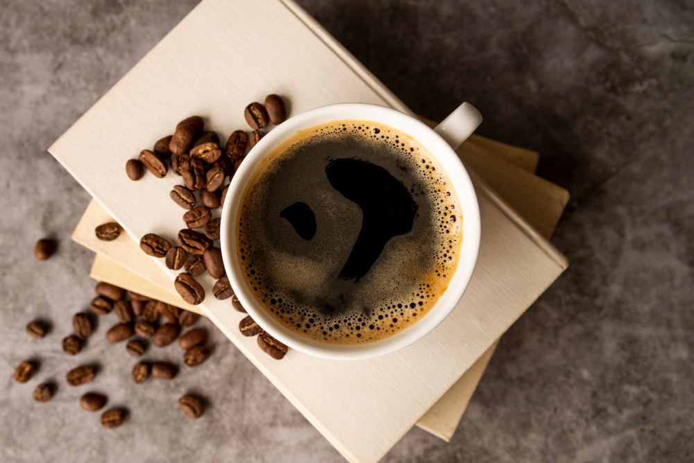 A cup of hot coffee containing caffeine