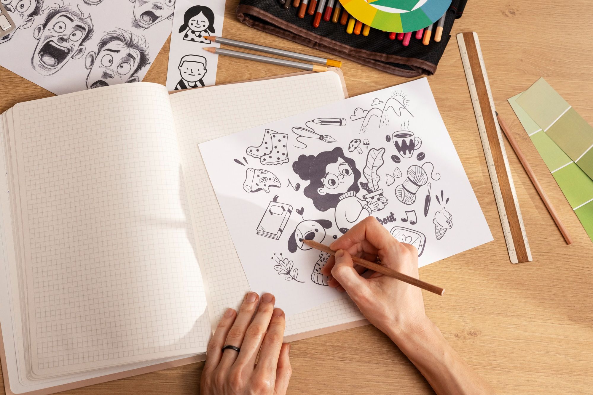 Hand drawing cartoon coloring book