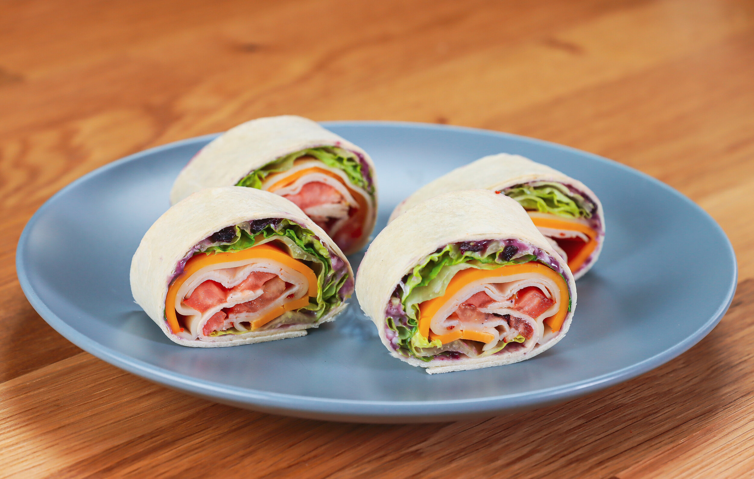 Colorful tortilla pinwheel sandwiches served