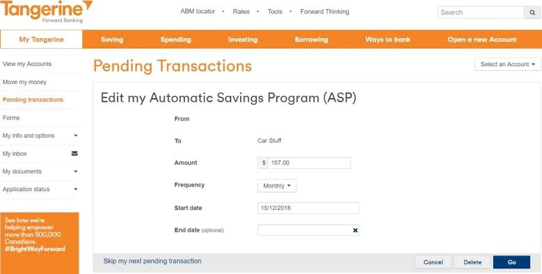 Automatic Saving Transfers Example