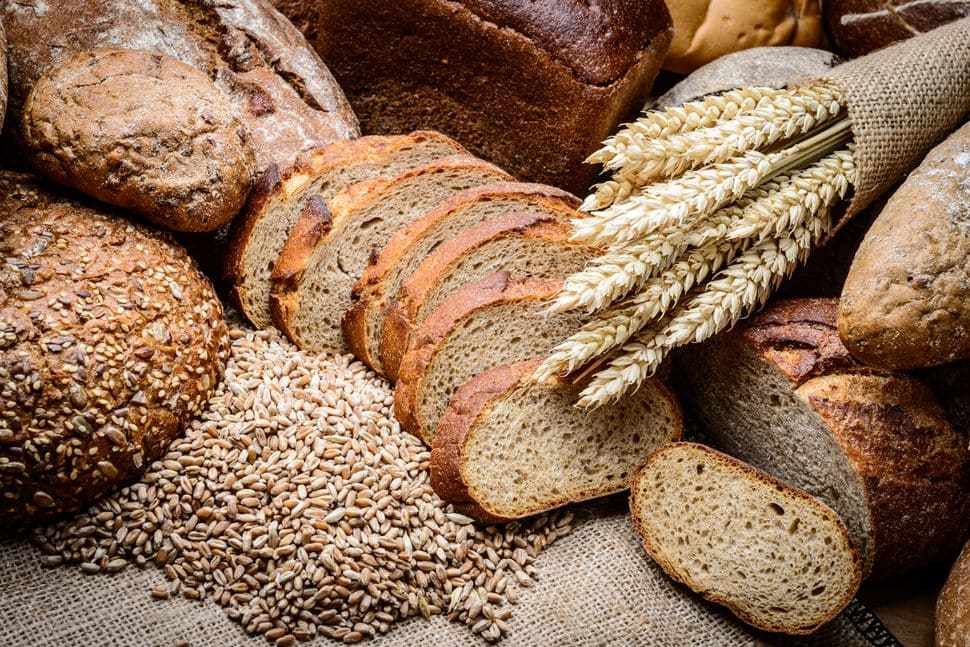 Assorted whole grain breads with wheat