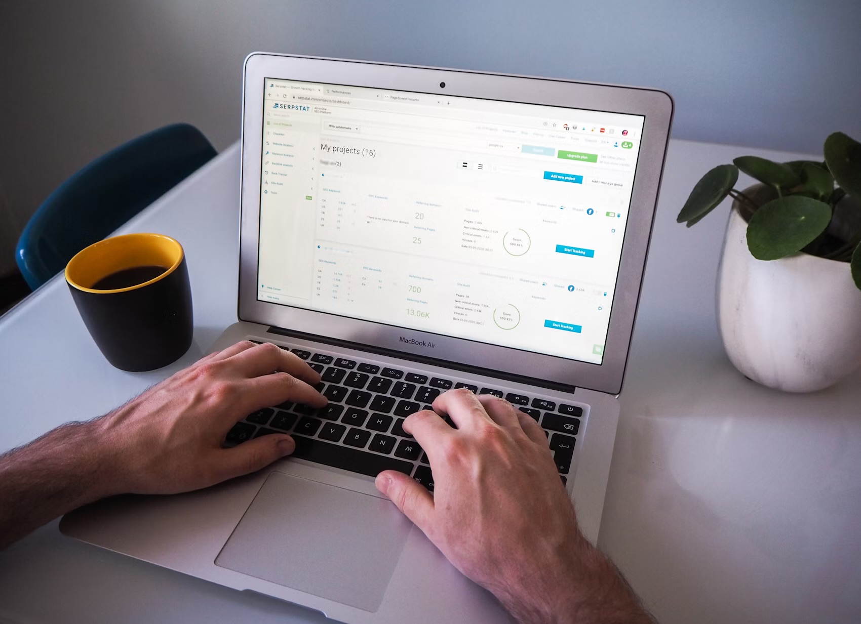 Analyzing SEO performance data on computer screen